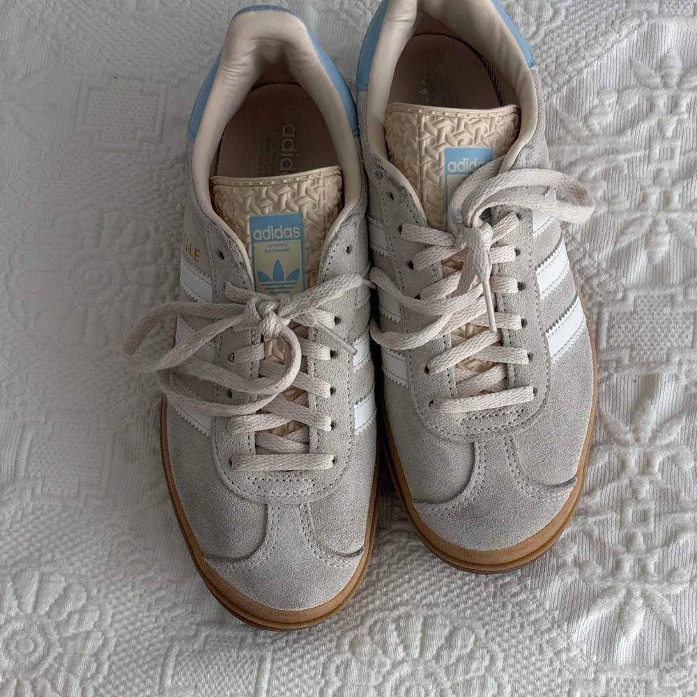 Adidas Gray and White with Blue Gazelles